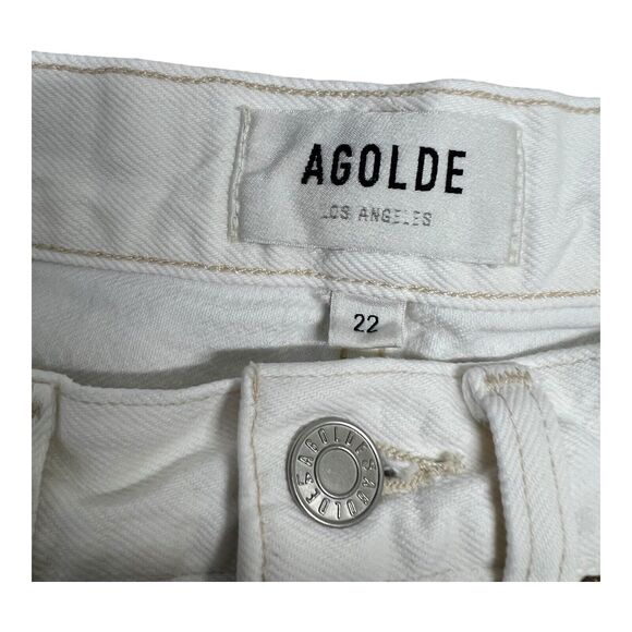 Agolde Parker Long Sz 22 Shorts Cut Off Pannacotta White Wash Distressed - Picture 4 of 7